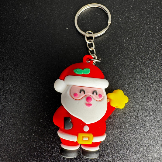 Santa Claus with a Yellow Star Keychain